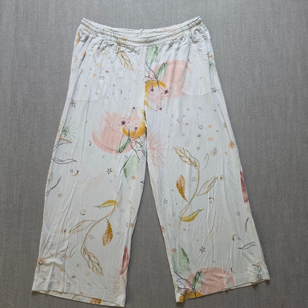 Soma Pajama Pants Women L White Celestial Floral Cool Nights Wide Leg Pockets